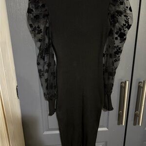 Black Floral Puff Sleeve Dress